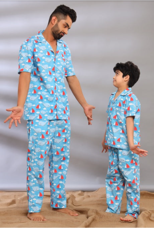 Matching Half Sleeve Pajama Set for Father and Son